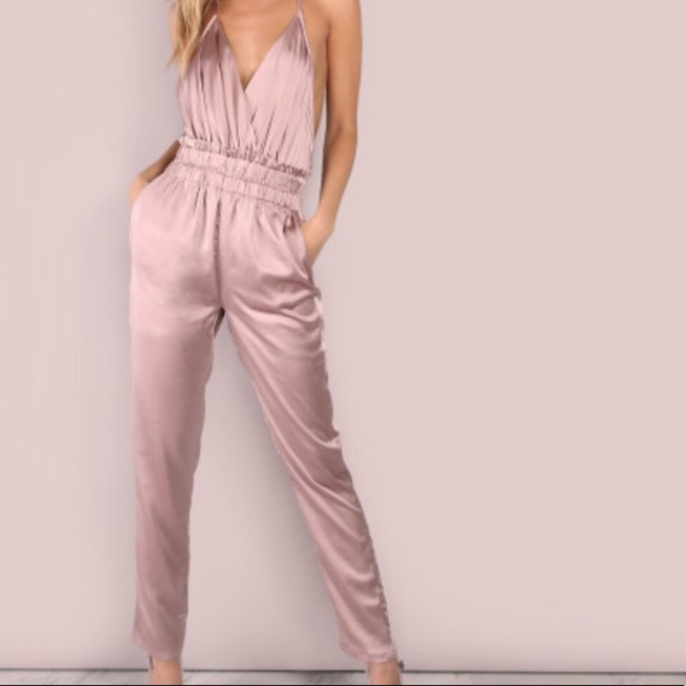 NWOT LIGHT PINK SATIN JUMPSUIT